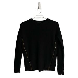 J. Crew Women's Black 100% Wool Knit Crewneck Side Zip Sweater